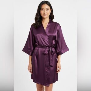 Fox & Royal Robe Women’s M Satin Amethyst‎ Chemise Kimono Honeymoon Spa Silky